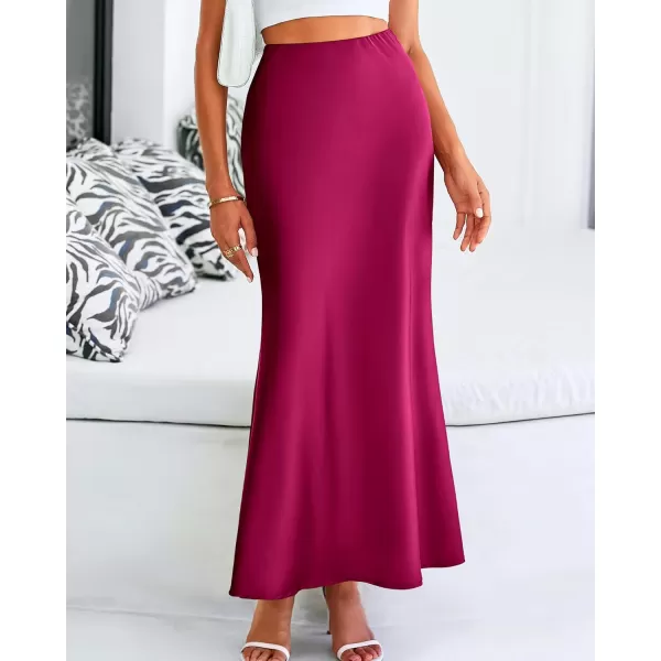 BTFBM Womens Summer Fall Skirt 2024 Silk Elegant High Waist Cocktail Party Wedding Mermaid Satin Maxi SkirtsSolid Rose Red