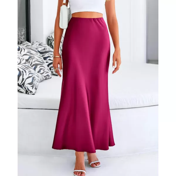 BTFBM Womens Summer Fall Skirt 2024 Silk Elegant High Waist Cocktail Party Wedding Mermaid Satin Maxi SkirtsSolid Rose Red
