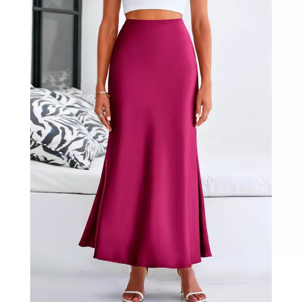 BTFBM Womens Summer Fall Skirt 2024 Silk Elegant High Waist Cocktail Party Wedding Mermaid Satin Maxi SkirtsSolid Rose Red