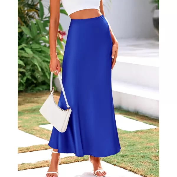 BTFBM Womens Summer Fall Skirt 2024 Silk Elegant High Waist Cocktail Party Wedding Mermaid Satin Maxi SkirtsSolid Royal Blue