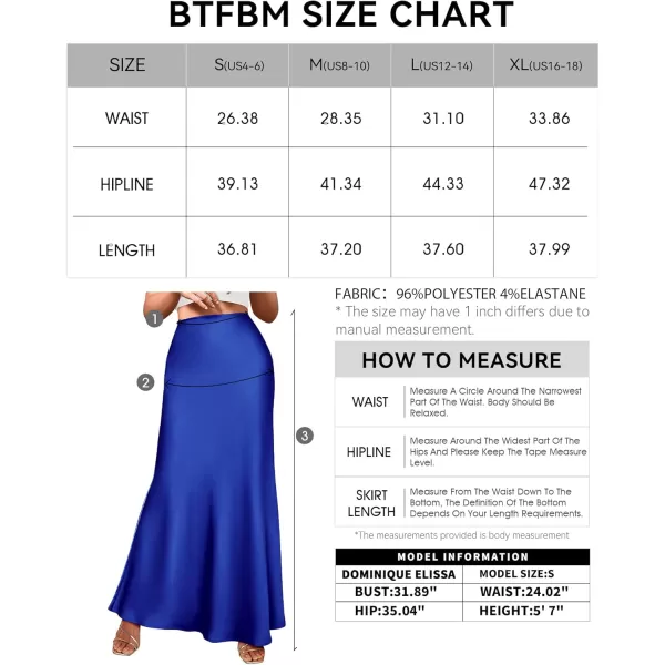 BTFBM Womens Summer Fall Skirt 2024 Silk Elegant High Waist Cocktail Party Wedding Mermaid Satin Maxi SkirtsSolid Royal Blue