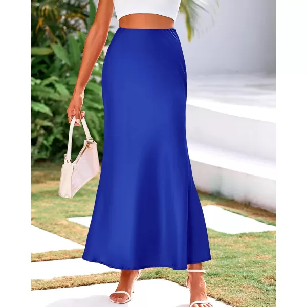 BTFBM Womens Summer Fall Skirt 2024 Silk Elegant High Waist Cocktail Party Wedding Mermaid Satin Maxi SkirtsSolid Royal Blue