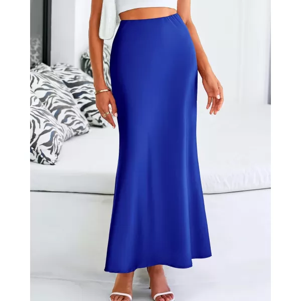 BTFBM Womens Summer Fall Skirt 2024 Silk Elegant High Waist Cocktail Party Wedding Mermaid Satin Maxi SkirtsSolid Royal Blue