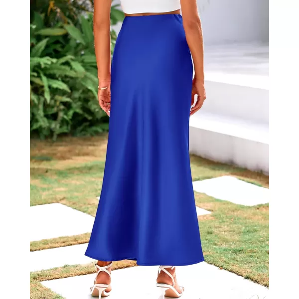 BTFBM Womens Summer Fall Skirt 2024 Silk Elegant High Waist Cocktail Party Wedding Mermaid Satin Maxi SkirtsSolid Royal Blue