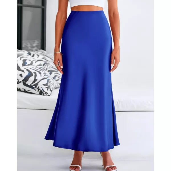 BTFBM Womens Summer Fall Skirt 2024 Silk Elegant High Waist Cocktail Party Wedding Mermaid Satin Maxi SkirtsSolid Royal Blue