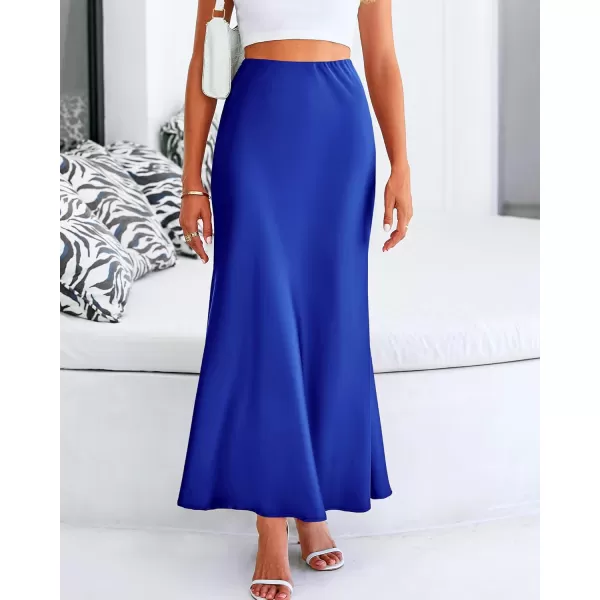 BTFBM Womens Summer Fall Skirt 2024 Silk Elegant High Waist Cocktail Party Wedding Mermaid Satin Maxi SkirtsSolid Royal Blue