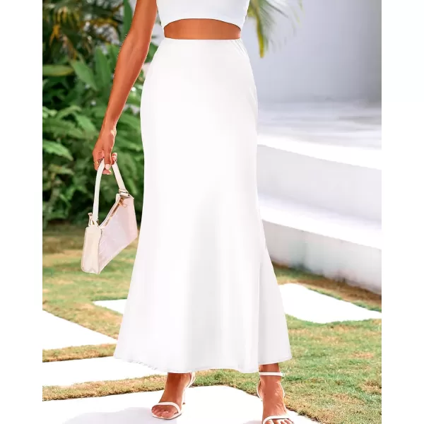 BTFBM Womens Summer Fall Skirt 2024 Silk Elegant High Waist Cocktail Party Wedding Mermaid Satin Maxi SkirtsSolid White