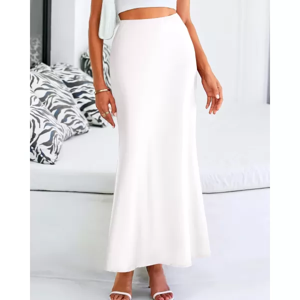 BTFBM Womens Summer Fall Skirt 2024 Silk Elegant High Waist Cocktail Party Wedding Mermaid Satin Maxi SkirtsSolid White