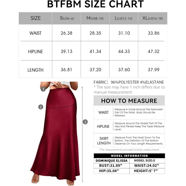 BTFBM Womens Summer Fall Skirt 2024 Silk Elegant High Waist Cocktail Party Wedding Mermaid Satin Maxi SkirtsSolid Wine Red