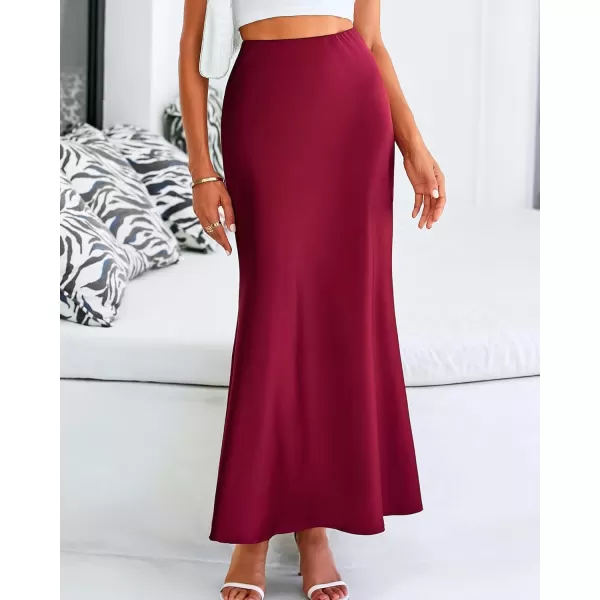 BTFBM Womens Summer Fall Skirt 2024 Silk Elegant High Waist Cocktail Party Wedding Mermaid Satin Maxi SkirtsSolid Wine Red