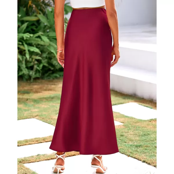 BTFBM Womens Summer Fall Skirt 2024 Silk Elegant High Waist Cocktail Party Wedding Mermaid Satin Maxi SkirtsSolid Wine Red