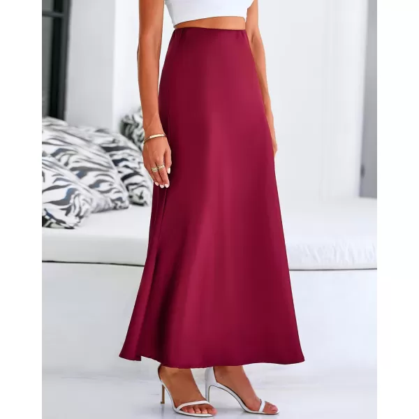 BTFBM Womens Summer Fall Skirt 2024 Silk Elegant High Waist Cocktail Party Wedding Mermaid Satin Maxi SkirtsSolid Wine Red