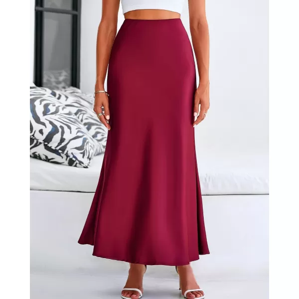BTFBM Womens Summer Fall Skirt 2024 Silk Elegant High Waist Cocktail Party Wedding Mermaid Satin Maxi SkirtsSolid Wine Red
