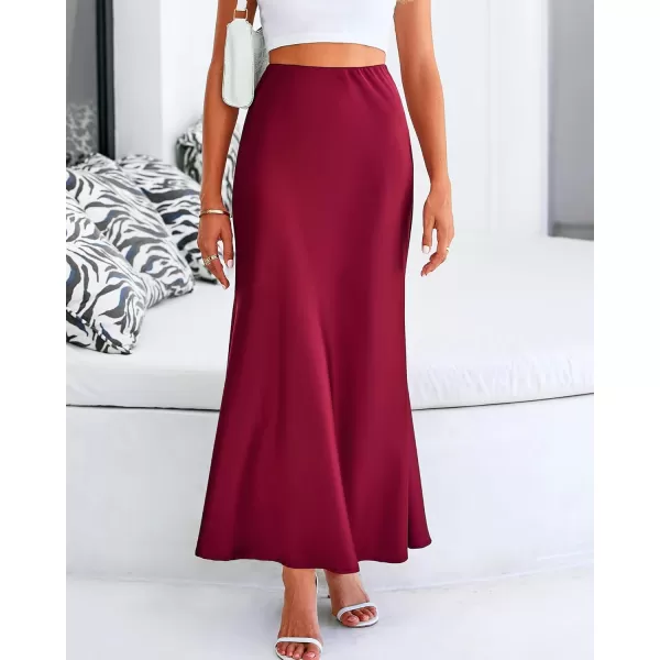 BTFBM Womens Summer Fall Skirt 2024 Silk Elegant High Waist Cocktail Party Wedding Mermaid Satin Maxi SkirtsSolid Wine Red