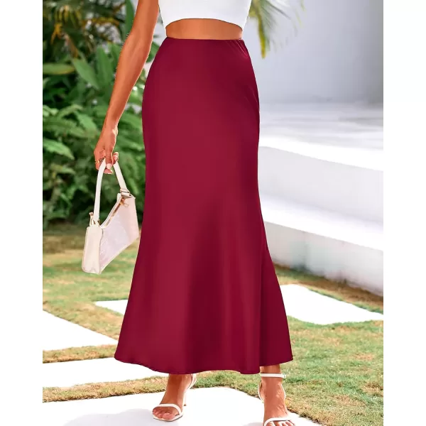 BTFBM Womens Summer Fall Skirt 2024 Silk Elegant High Waist Cocktail Party Wedding Mermaid Satin Maxi SkirtsSolid Wine Red