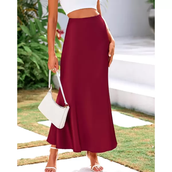 BTFBM Womens Summer Fall Skirt 2024 Silk Elegant High Waist Cocktail Party Wedding Mermaid Satin Maxi SkirtsSolid Wine Red