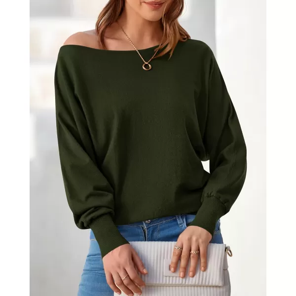 BTFBM Womens Trendy Off Shoulder Sweater 2024 Fall Long Sleeve Casual Loose Tunics Asymmetrical Pullover Going Out TopsArmy Green