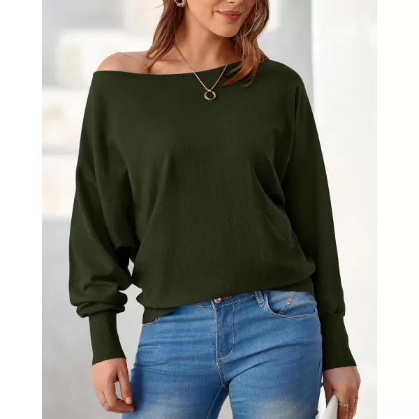 BTFBM Womens Trendy Off Shoulder Sweater 2024 Fall Long Sleeve Casual Loose Tunics Asymmetrical Pullover Going Out TopsArmy Green