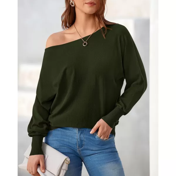BTFBM Womens Trendy Off Shoulder Sweater 2024 Fall Long Sleeve Casual Loose Tunics Asymmetrical Pullover Going Out TopsArmy Green