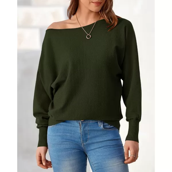BTFBM Womens Trendy Off Shoulder Sweater 2024 Fall Long Sleeve Casual Loose Tunics Asymmetrical Pullover Going Out TopsArmy Green