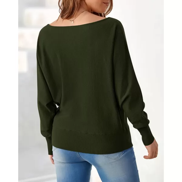 BTFBM Womens Trendy Off Shoulder Sweater 2024 Fall Long Sleeve Casual Loose Tunics Asymmetrical Pullover Going Out TopsArmy Green