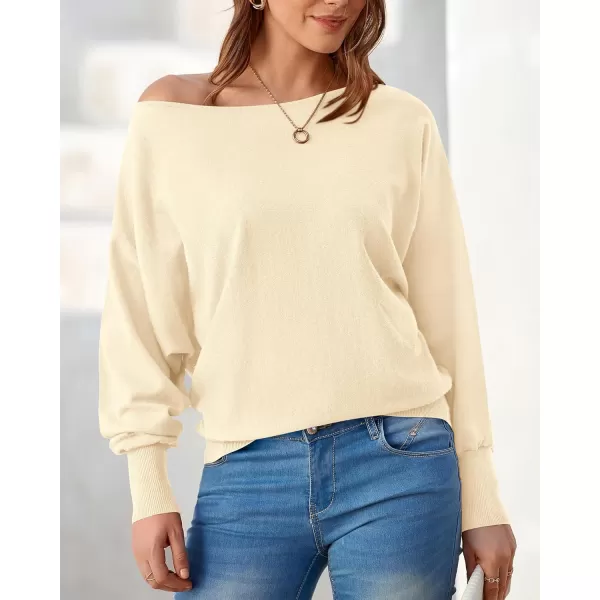 BTFBM Womens Trendy Off Shoulder Sweater 2024 Fall Long Sleeve Casual Loose Tunics Asymmetrical Pullover Going Out TopsBeige White