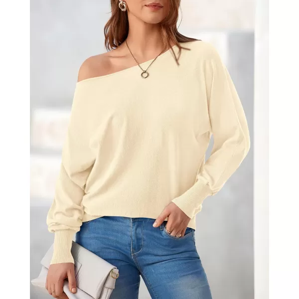 BTFBM Womens Trendy Off Shoulder Sweater 2024 Fall Long Sleeve Casual Loose Tunics Asymmetrical Pullover Going Out TopsBeige White