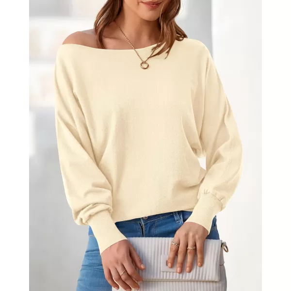 BTFBM Womens Trendy Off Shoulder Sweater 2024 Fall Long Sleeve Casual Loose Tunics Asymmetrical Pullover Going Out TopsBeige White
