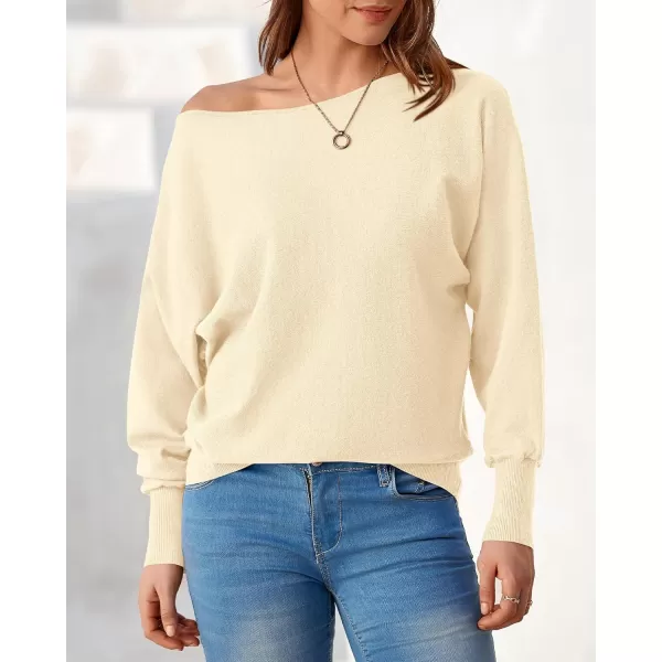 BTFBM Womens Trendy Off Shoulder Sweater 2024 Fall Long Sleeve Casual Loose Tunics Asymmetrical Pullover Going Out TopsBeige White
