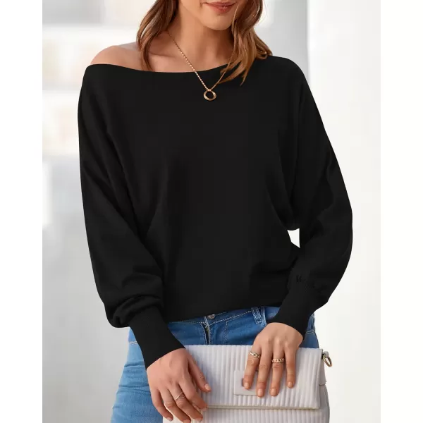 BTFBM Womens Trendy Off Shoulder Sweater 2024 Fall Long Sleeve Casual Loose Tunics Asymmetrical Pullover Going Out TopsBlack