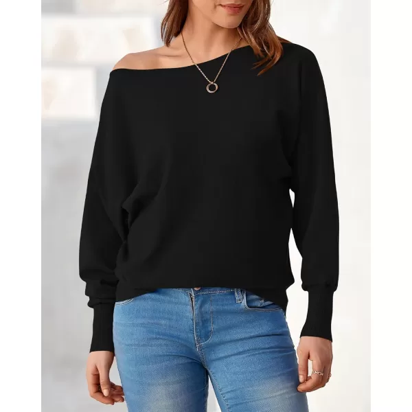 BTFBM Womens Trendy Off Shoulder Sweater 2024 Fall Long Sleeve Casual Loose Tunics Asymmetrical Pullover Going Out TopsBlack