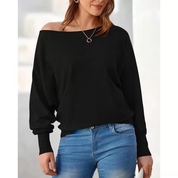 BTFBM Womens Trendy Off Shoulder Sweater 2024 Fall Long Sleeve Casual Loose Tunics Asymmetrical Pullover Going Out TopsBlack