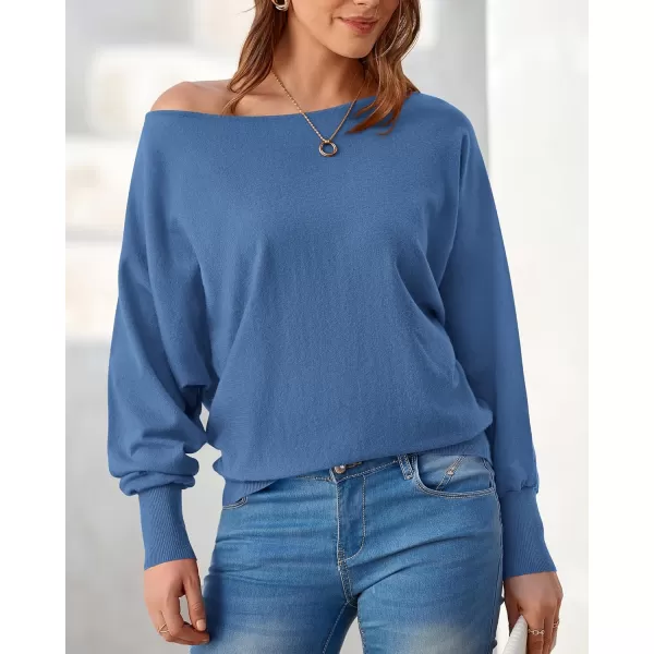 BTFBM Womens Trendy Off Shoulder Sweater 2024 Fall Long Sleeve Casual Loose Tunics Asymmetrical Pullover Going Out TopsBlue Grey
