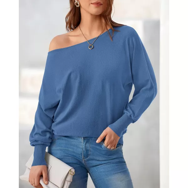 BTFBM Womens Trendy Off Shoulder Sweater 2024 Fall Long Sleeve Casual Loose Tunics Asymmetrical Pullover Going Out TopsBlue Grey