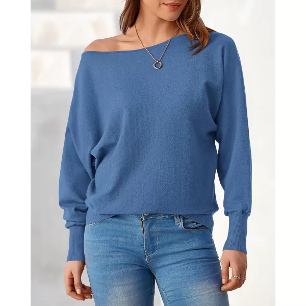 BTFBM Womens Trendy Off Shoulder Sweater 2024 Fall Long Sleeve Casual Loose Tunics Asymmetrical Pullover Going Out TopsBlue Grey