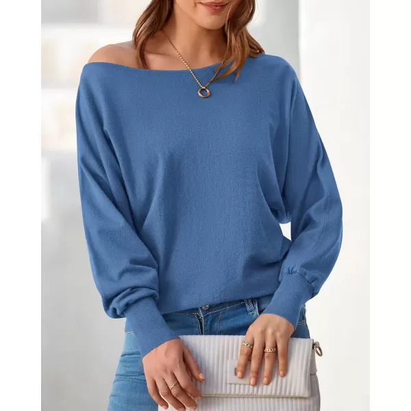 BTFBM Womens Trendy Off Shoulder Sweater 2024 Fall Long Sleeve Casual Loose Tunics Asymmetrical Pullover Going Out TopsBlue Grey