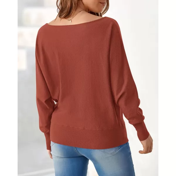 BTFBM Womens Trendy Off Shoulder Sweater 2024 Fall Long Sleeve Casual Loose Tunics Asymmetrical Pullover Going Out TopsBrick Red
