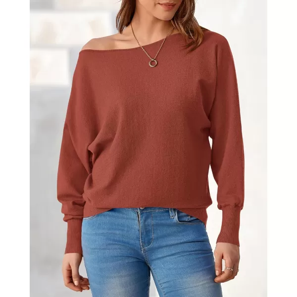 BTFBM Womens Trendy Off Shoulder Sweater 2024 Fall Long Sleeve Casual Loose Tunics Asymmetrical Pullover Going Out TopsBrick Red