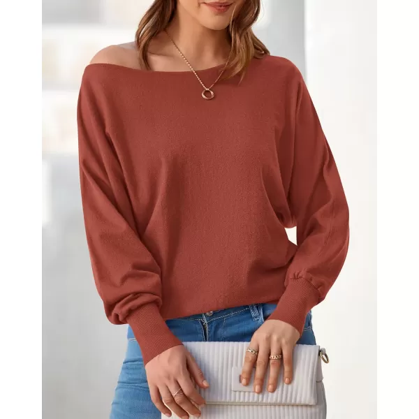 BTFBM Womens Trendy Off Shoulder Sweater 2024 Fall Long Sleeve Casual Loose Tunics Asymmetrical Pullover Going Out TopsBrick Red