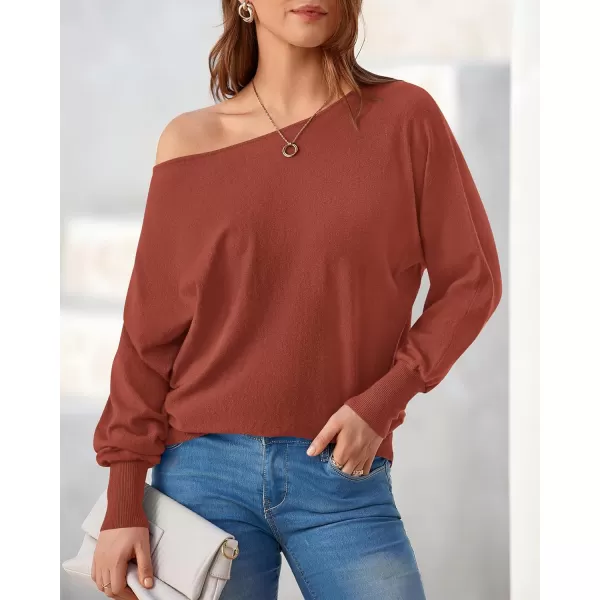 BTFBM Womens Trendy Off Shoulder Sweater 2024 Fall Long Sleeve Casual Loose Tunics Asymmetrical Pullover Going Out TopsBrick Red