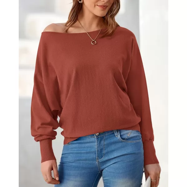 BTFBM Womens Trendy Off Shoulder Sweater 2024 Fall Long Sleeve Casual Loose Tunics Asymmetrical Pullover Going Out TopsBrick Red