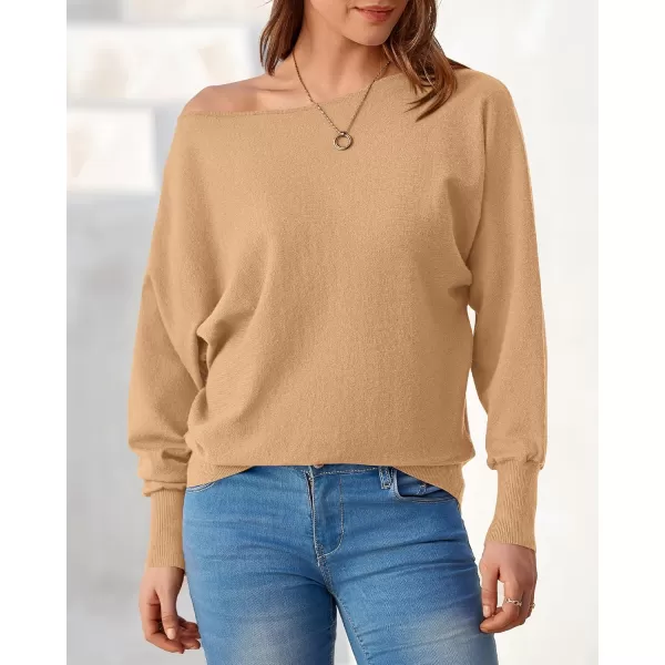 BTFBM Womens Trendy Off Shoulder Sweater 2024 Fall Long Sleeve Casual Loose Tunics Asymmetrical Pullover Going Out TopsKhaki