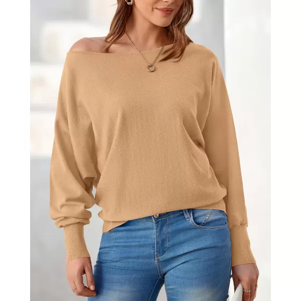 BTFBM Womens Trendy Off Shoulder Sweater 2024 Fall Long Sleeve Casual Loose Tunics Asymmetrical Pullover Going Out TopsKhaki