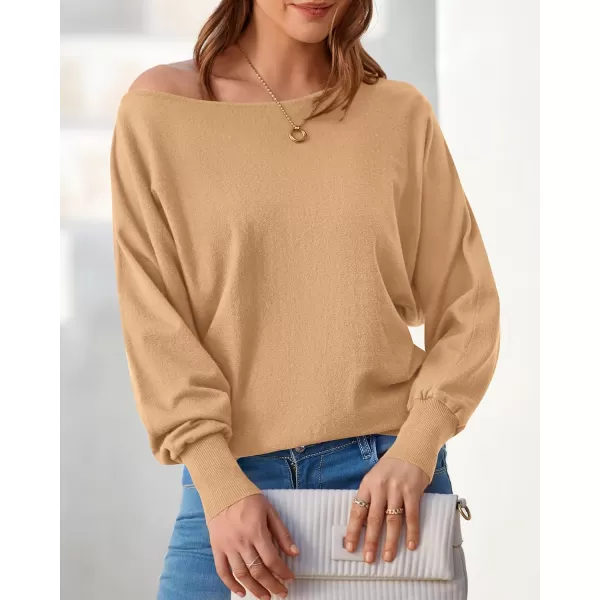 BTFBM Womens Trendy Off Shoulder Sweater 2024 Fall Long Sleeve Casual Loose Tunics Asymmetrical Pullover Going Out TopsKhaki