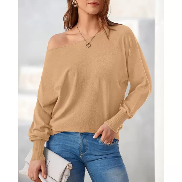 BTFBM Womens Trendy Off Shoulder Sweater 2024 Fall Long Sleeve Casual Loose Tunics Asymmetrical Pullover Going Out TopsKhaki