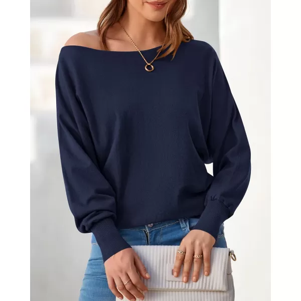 BTFBM Womens Trendy Off Shoulder Sweater 2024 Fall Long Sleeve Casual Loose Tunics Asymmetrical Pullover Going Out TopsNavy