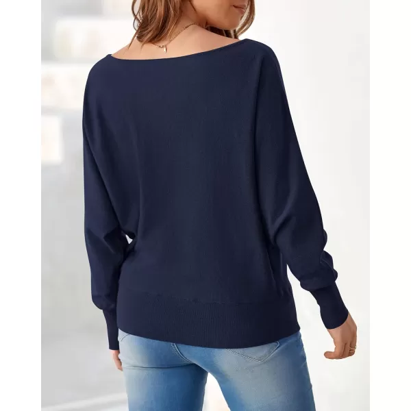 BTFBM Womens Trendy Off Shoulder Sweater 2024 Fall Long Sleeve Casual Loose Tunics Asymmetrical Pullover Going Out TopsNavy