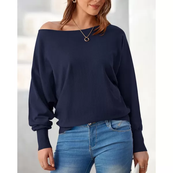 BTFBM Womens Trendy Off Shoulder Sweater 2024 Fall Long Sleeve Casual Loose Tunics Asymmetrical Pullover Going Out TopsNavy