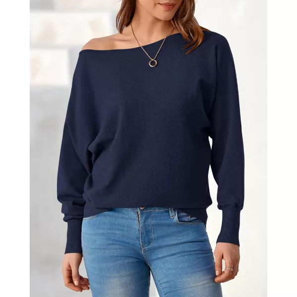 BTFBM Womens Trendy Off Shoulder Sweater 2024 Fall Long Sleeve Casual Loose Tunics Asymmetrical Pullover Going Out TopsNavy