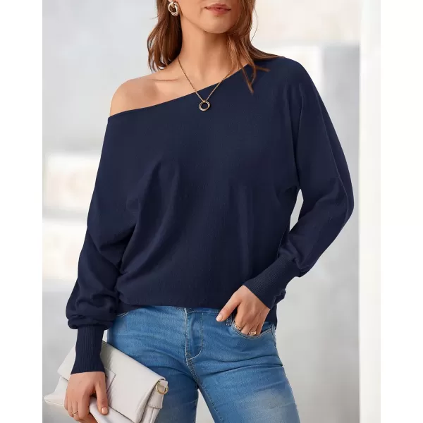 BTFBM Womens Trendy Off Shoulder Sweater 2024 Fall Long Sleeve Casual Loose Tunics Asymmetrical Pullover Going Out TopsNavy